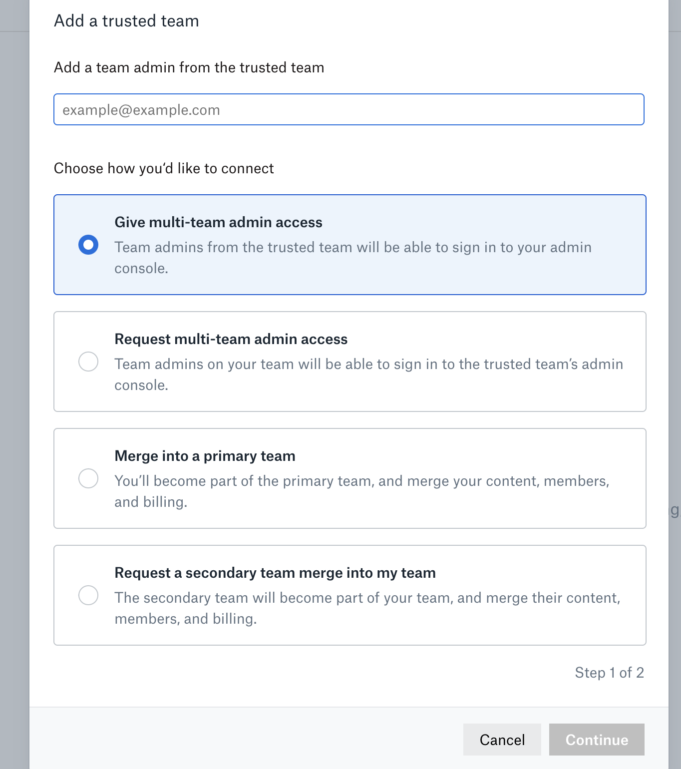 Team Merge Options in Dropbox Business