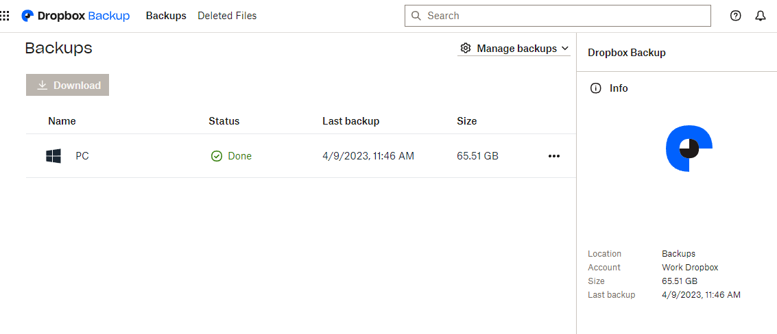 Dropbox built-in backup