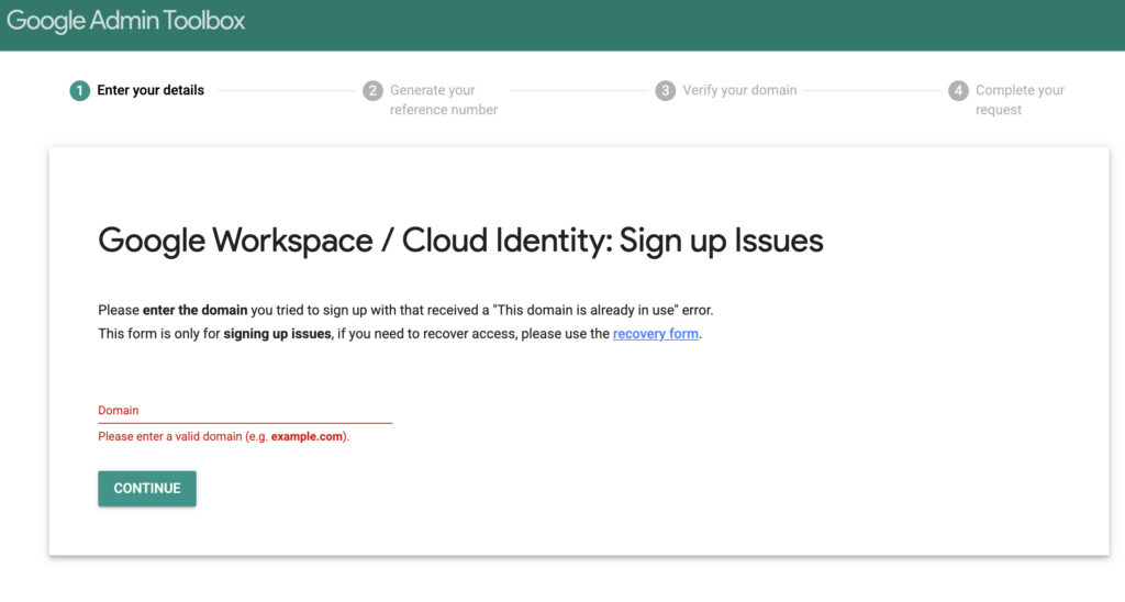 Google Workspace domain in use